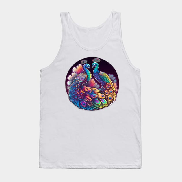 Majestic Colourful Peacocks Neon Tank Top by Remix Rick